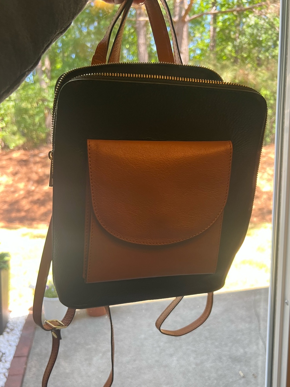 Divina Firenze Real Leather Two-Tone Square Backpack purse